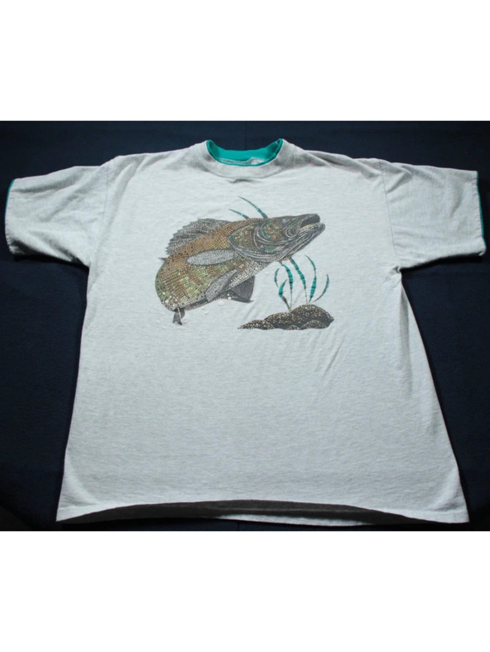Vintage 90s G-Tees Fish T-Shirt Gray XL